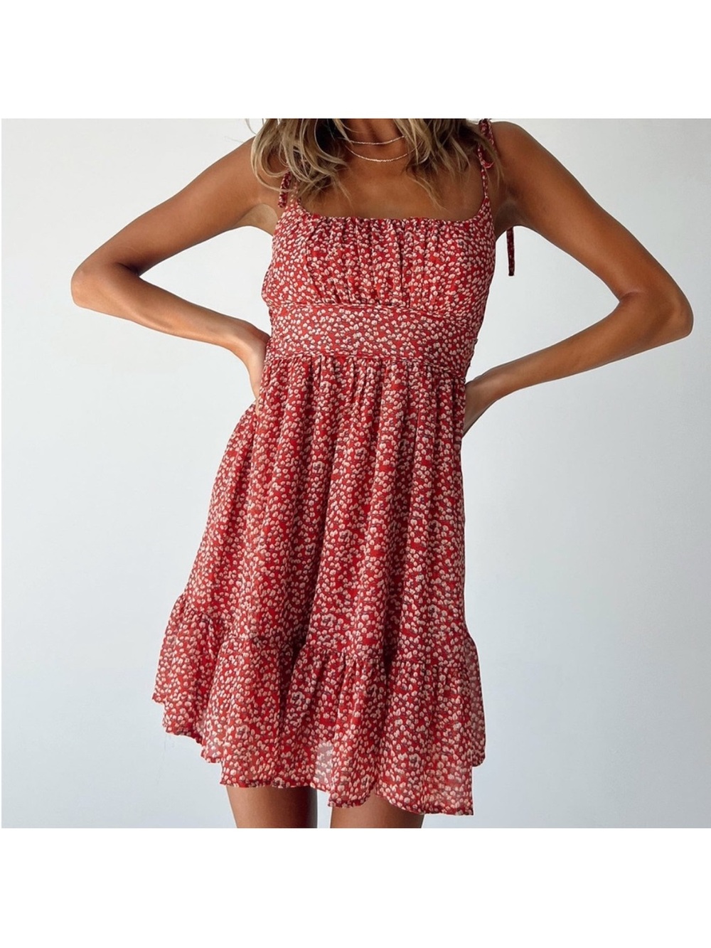 Princess Polly Red floral chiffon dress